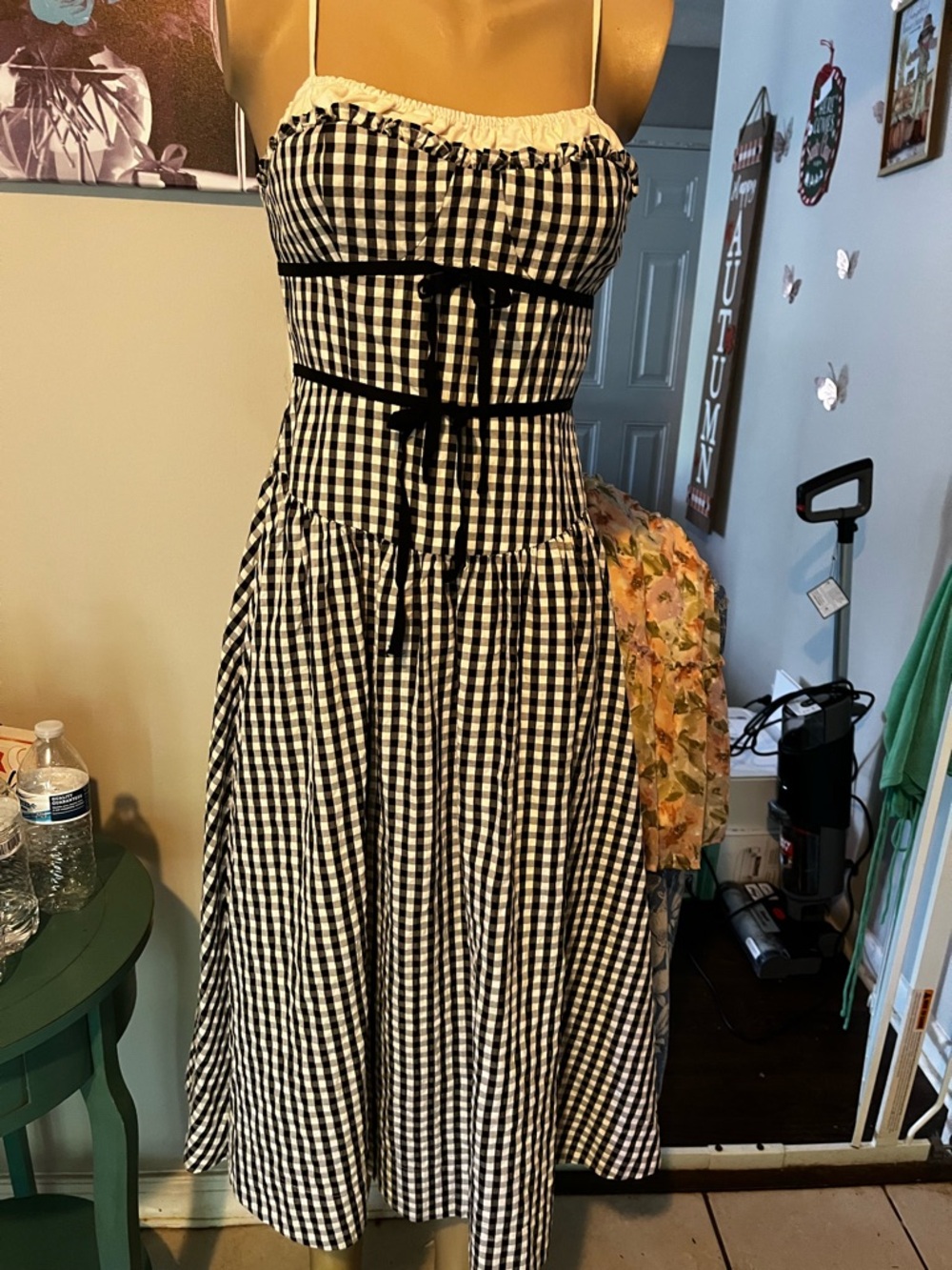 For Love and Lemons Black and White Gingham Spaghetti Strap Dress
